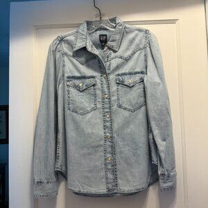 Gap Puff Sleeve Demin Shirt with Pearlized Snaps